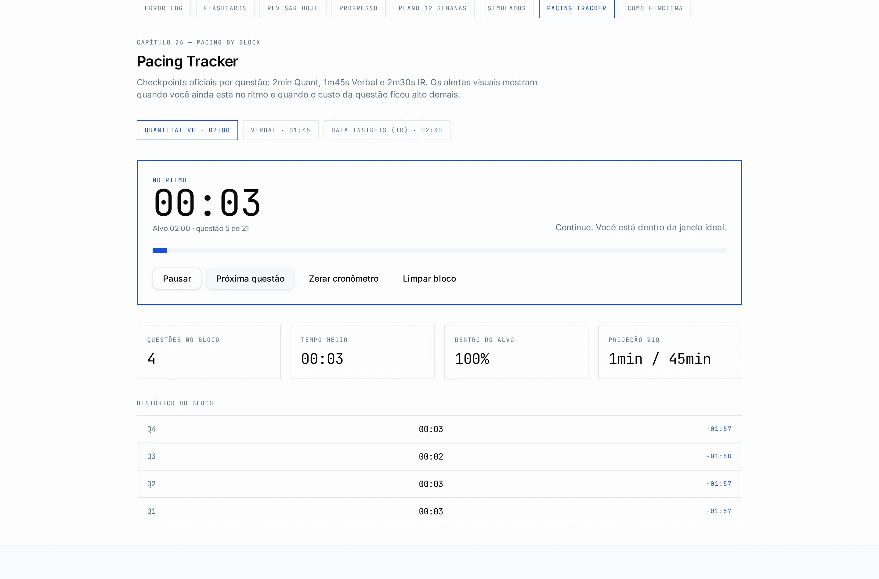 Cronômetro Pacing Tracker com checkpoints